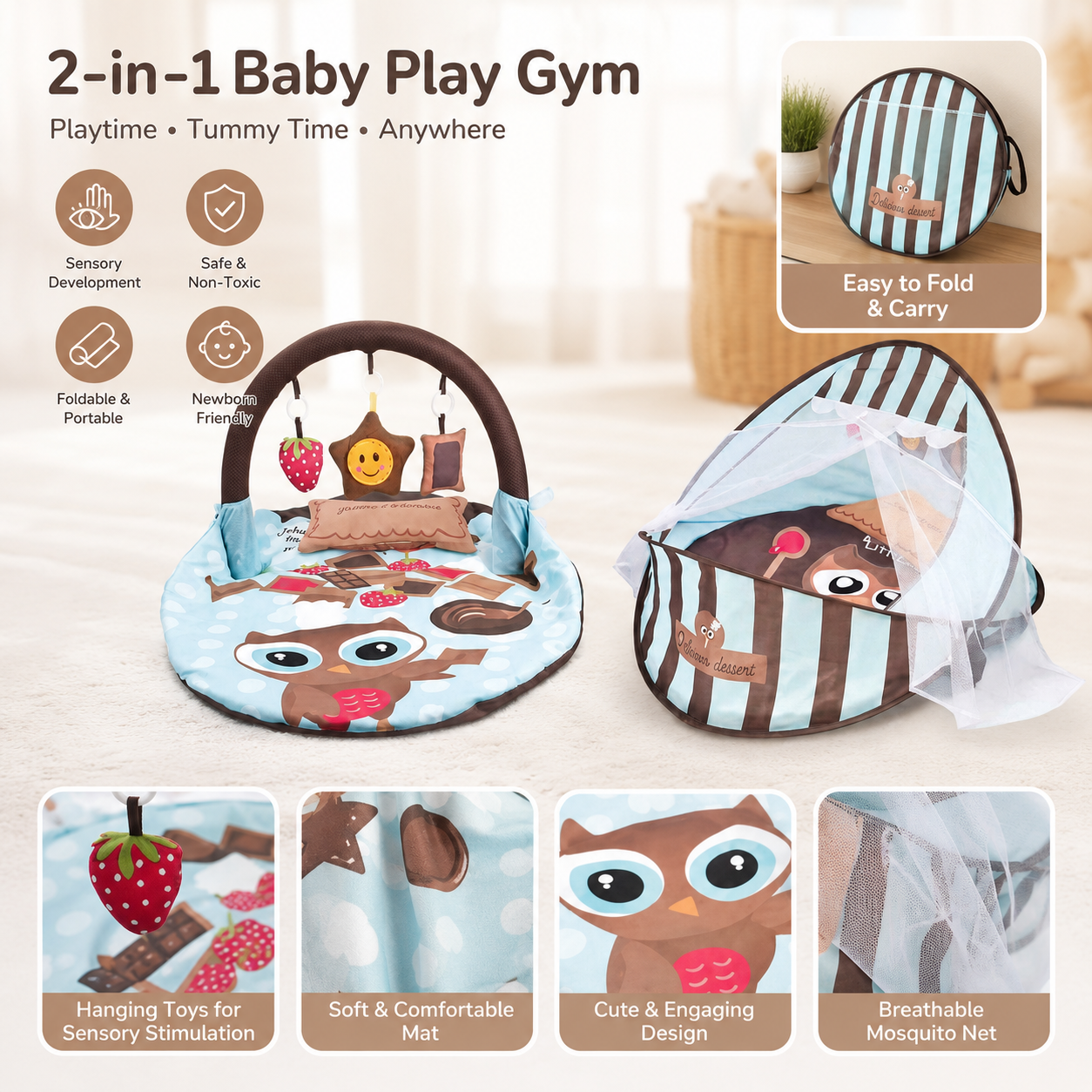 2-in-1 Baby Play Mat & nest| سجادة لعب وخيمة للأطفال 2 في 1