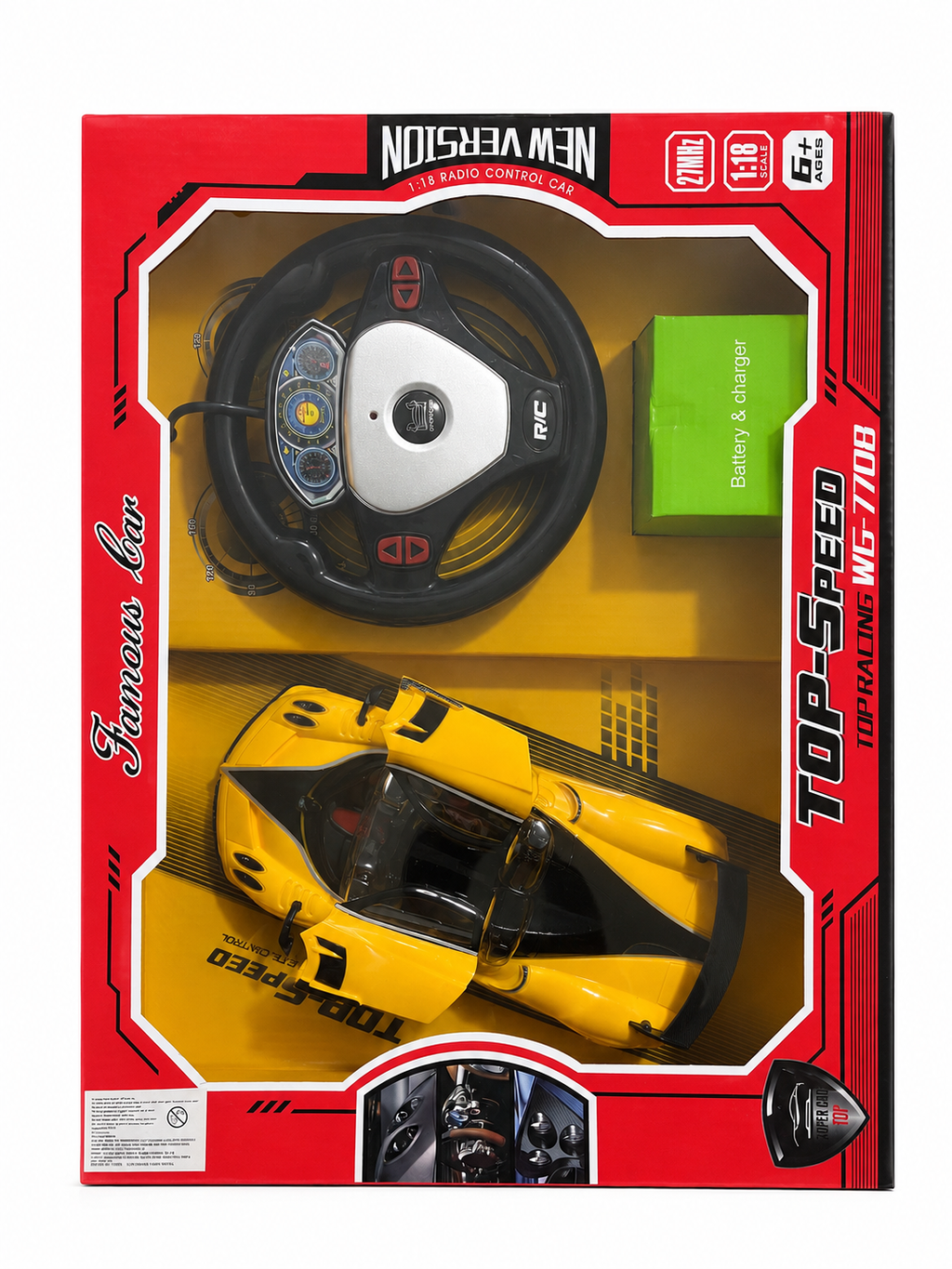 1:18 Remote Control Sports Car | Rechargeable RC Racing Car with Steering Wheel Controller & Opening Doors | سيارة رياضية ريموت كنترول 1:18 | سيارة سباق قابلة للشحن مع مقود تحكم وأبواب قابلة للفتح