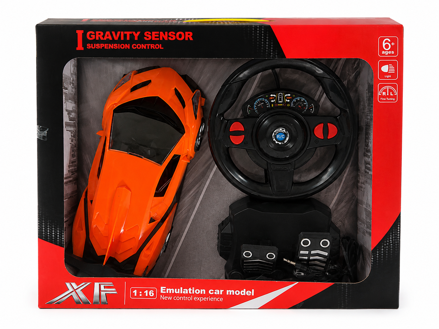 1:16 Remote Control Sports Car | Rechargeable RC Supercar with Steering Wheel Controller, Pedals & Gravity Sensor | سيارة رياضية ريموت كنترول 1:16 | سيارة RC قابلة للشحن مع مقود قيادة، دواسات وتحكم بالجاذبية