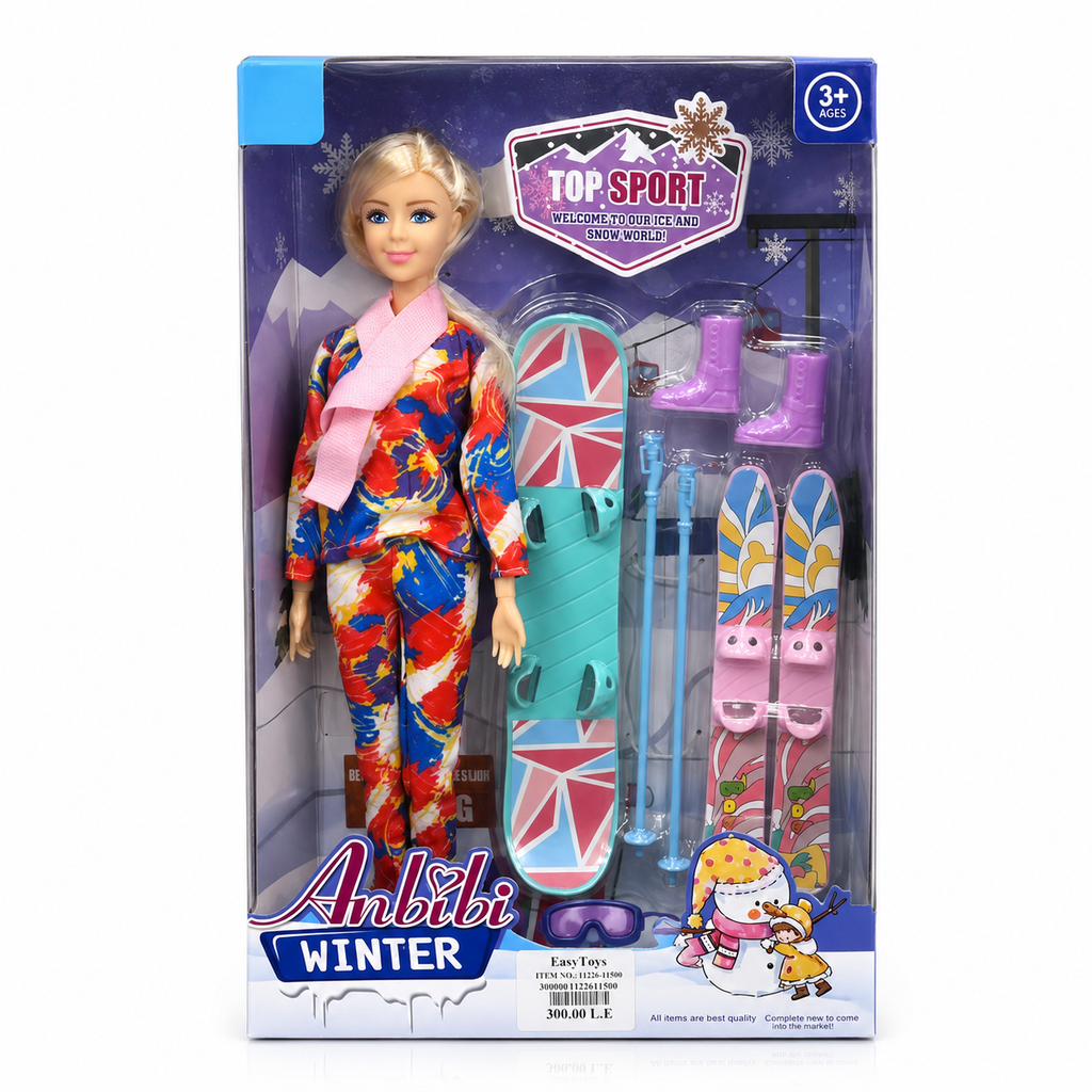 Winter Sports Fashion Doll with Ski & Snowboard Playset | دمية رياضية شتوية مع مجموعة التزلج على الثلج ولوح التزلج