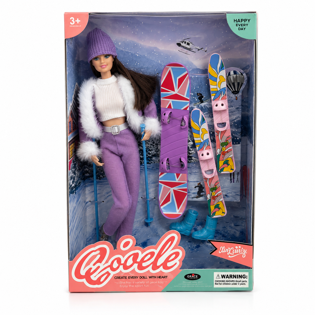 Winter Fashion Doll with Ski & Snowboard Playset | دمية أزياء شتوية مع مجموعة التزلج على الجليد ولوح التزلج