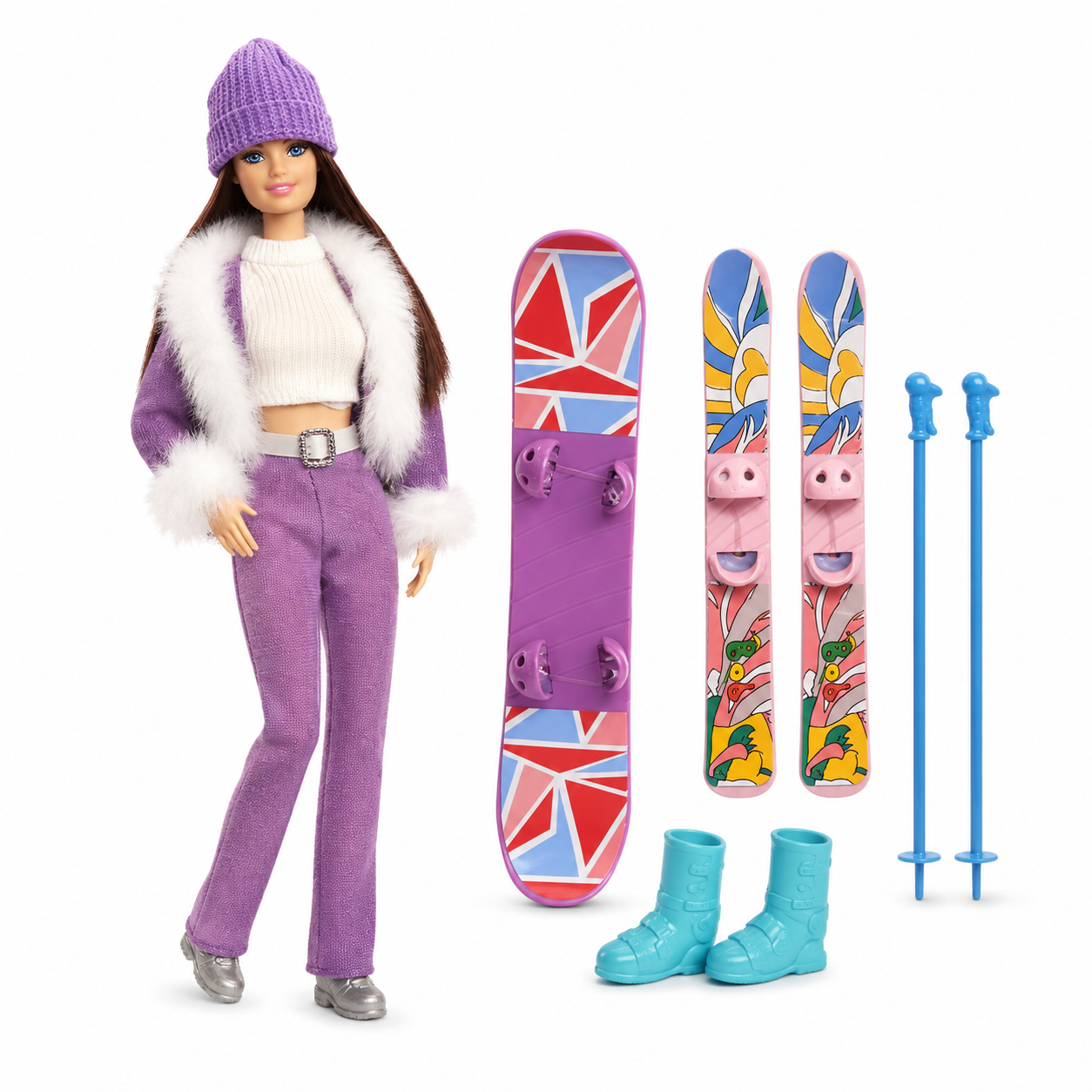 Winter Fashion Doll with Ski & Snowboard Playset | دمية أزياء شتوية مع مجموعة التزلج على الجليد ولوح التزلج