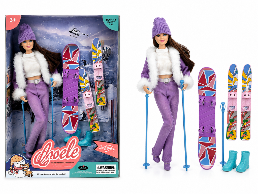 Winter Fashion Doll with Ski & Snowboard Playset | دمية أزياء شتوية مع مجموعة التزلج على الجليد ولوح التزلج