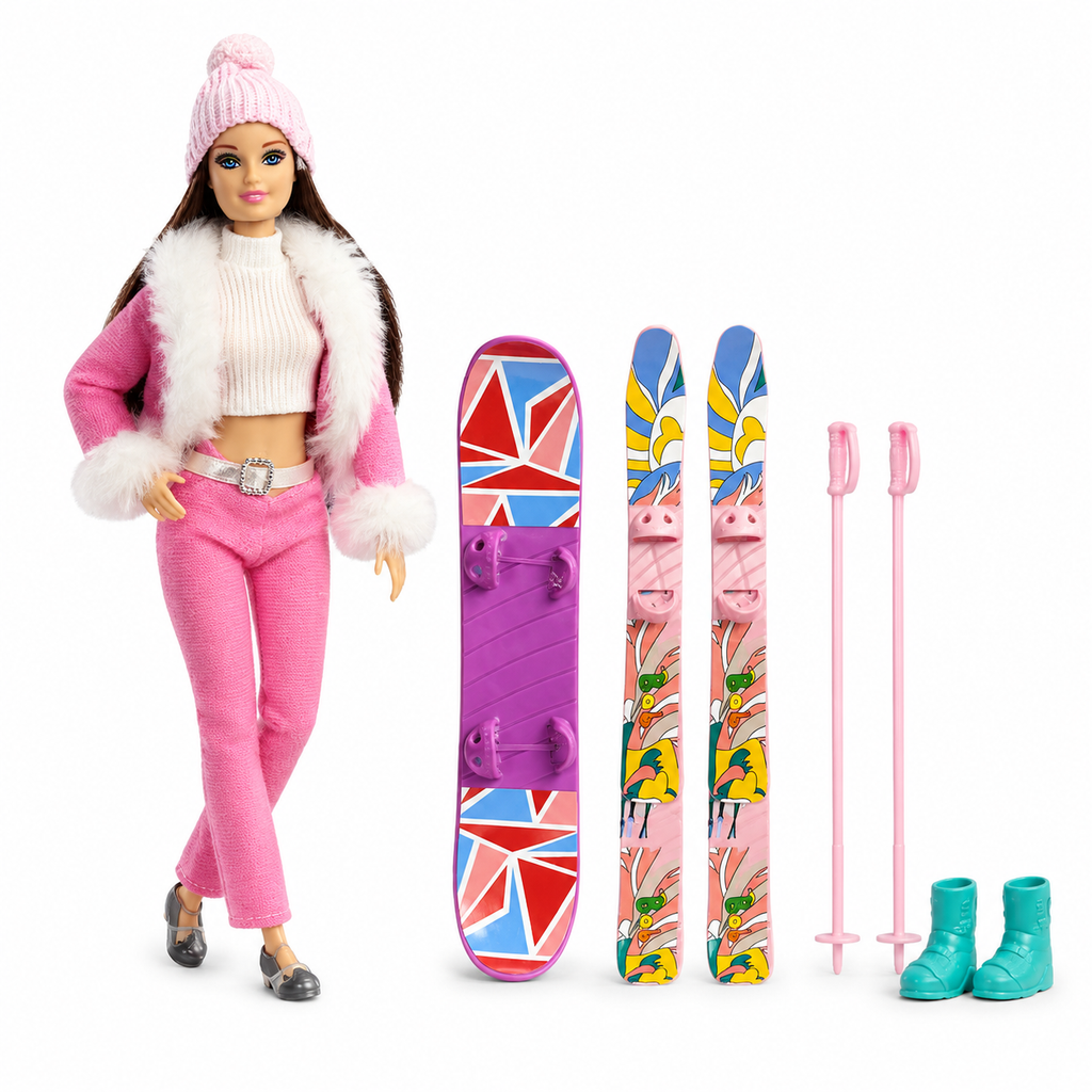 Winter Fashion Doll with Ski & Snowboard Playset | دمية أزياء شتوية مع مجموعة التزلج على الجليد ولوح التزلج
