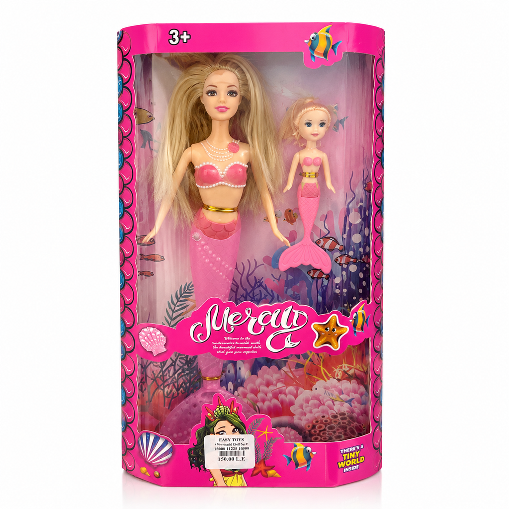 Mermaid Doll Set with Mini Mermaid Doll | مجموعة دمية حورية البحر مع دمية حورية صغيرة