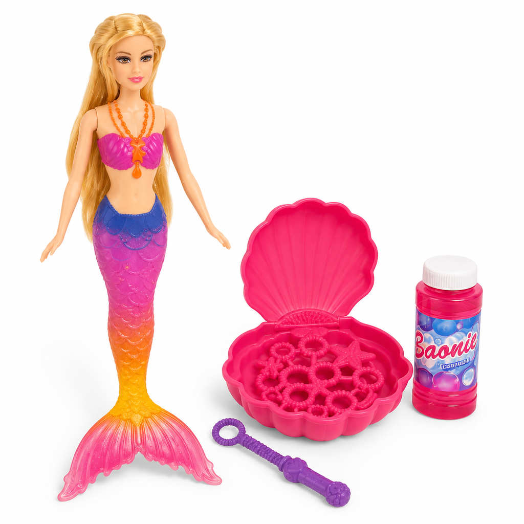 Bubble-Tastic Mermaid Doll with Bubble Maker Set | دمية حورية البحر مع مجموعة صناعة فقاعات الصابون
