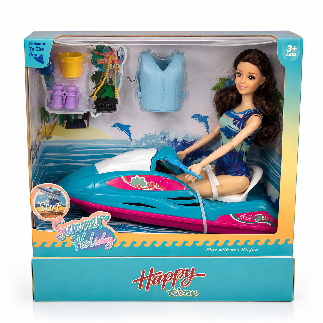 Jet Ski Doll Playset with Summer Adventure Accessories | مجموعة دمية الجيت سكي مع إكسسوارات المغامرات الصيفية