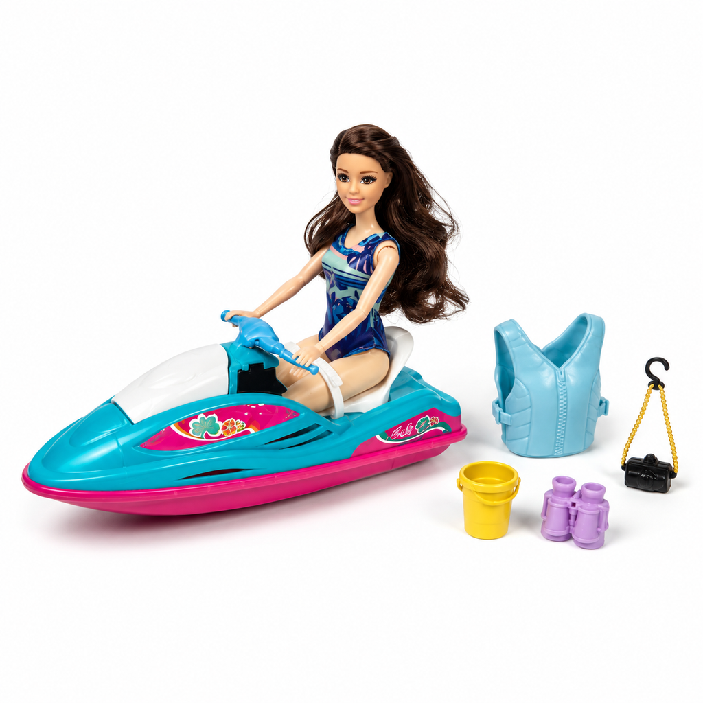 Jet Ski Doll Playset with Summer Adventure Accessories | مجموعة دمية الجيت سكي مع إكسسوارات المغامرات الصيفية