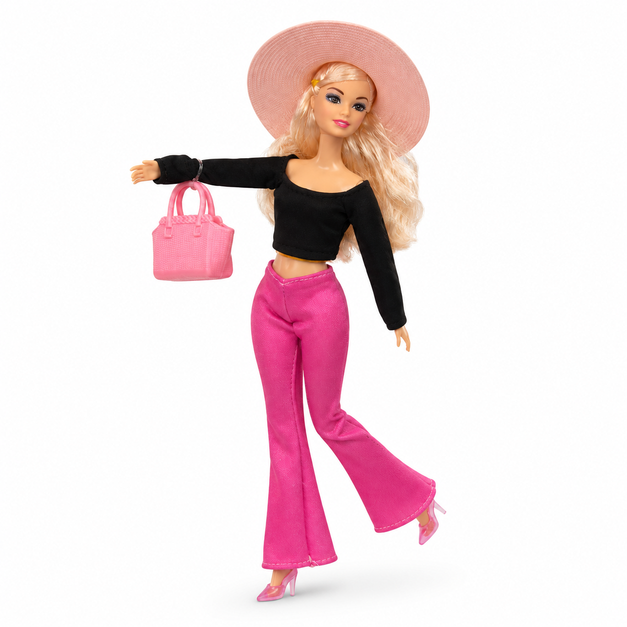 Fashion Doll with Handbag & Wide-Brim Hat | دمية أزياء عصرية مع حقيبة يد وقبعة أنيقة