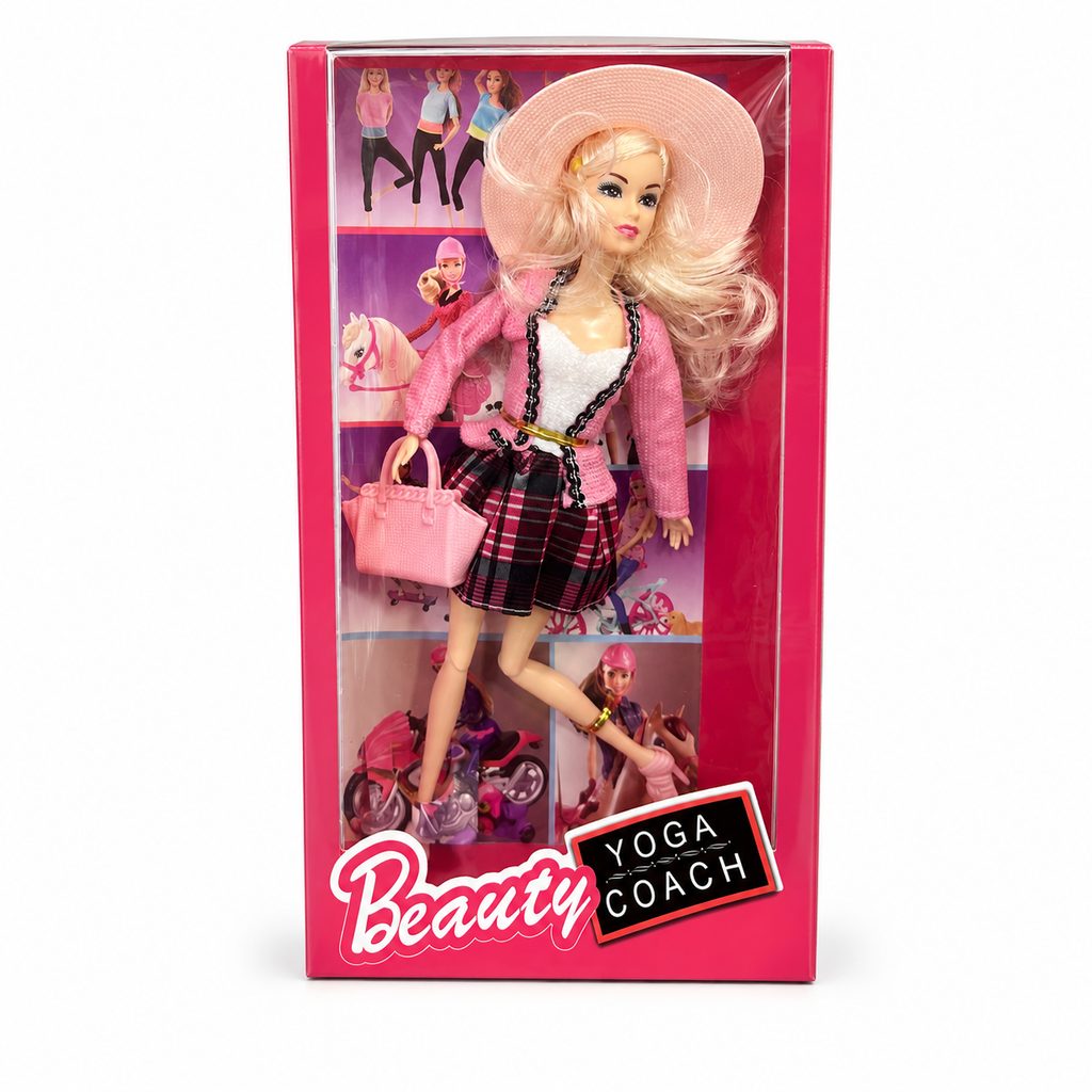 Fashion Doll with Hat, Handbag & Plaid Dress | دمية أزياء أنيقة مع قبعة وحقيبة يد وفستان كاروهات