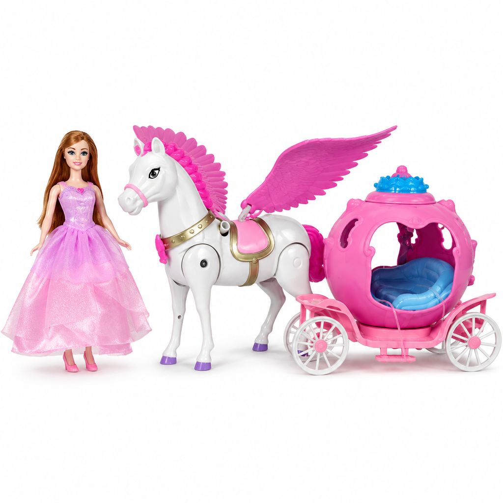 Princess Pegasus Carriage Playset with Light & Music | مجموعة عربة الأميرة مع حصان بيجاسوس المجنح بالإضاءة والموسيقى
