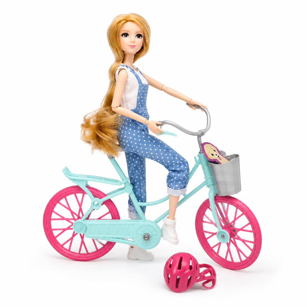 Fashion Doll Bicycle Playset with Helmet | مجموعة دمية الأزياء مع الدراجة والخوذة