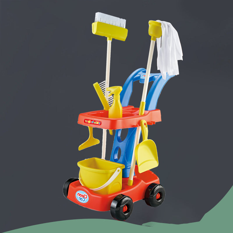 Kids Cleaning Trolley Play Set | Pretend Housekeeping Toy with Mop, Broom, Bucket & Cleaning Accessories | عربة أدوات تنظيف للأطفال | طقم لعب تنظيف منزلي مع ممسحة، مكنسة، دلو وإكسسوارات تنظيف
