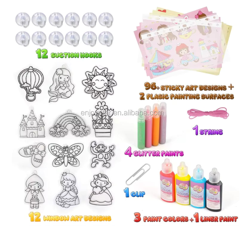 2-in-1 Window Art Princess Series Sticker Painting Set | مجموعة تلوين وملصقات فن النوافذ للأميرات 2 في 1
