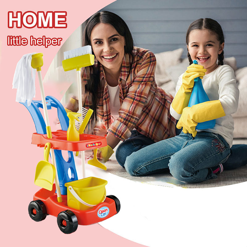 Kids Cleaning Trolley Play Set | Pretend Housekeeping Toy with Mop, Broom, Bucket & Cleaning Accessories | عربة أدوات تنظيف للأطفال | طقم لعب تنظيف منزلي مع ممسحة، مكنسة، دلو وإكسسوارات تنظيف